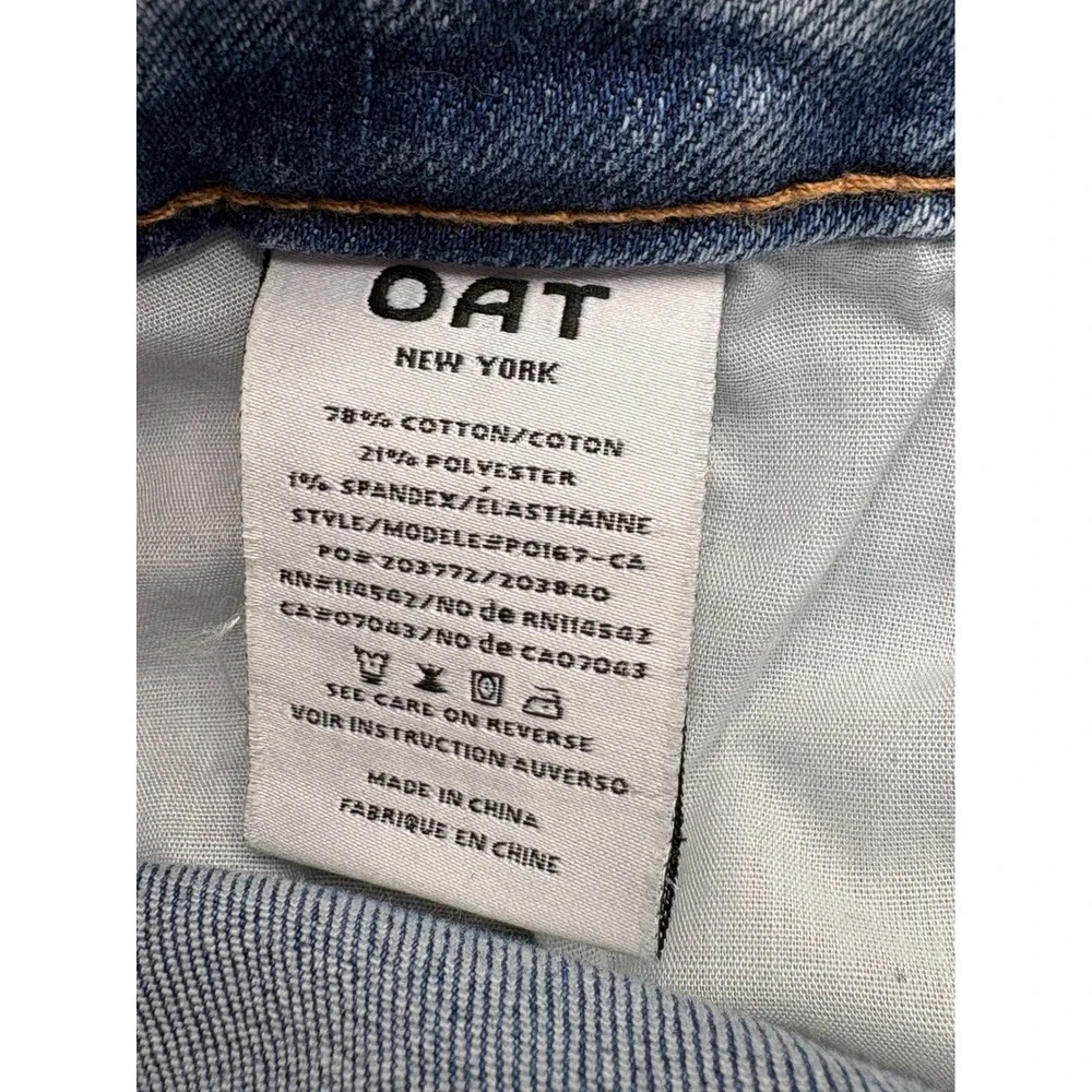 OAT New York Mid Rise Kick Flare Jeans Size 6/28 Blue Denim Button Fly Versatile